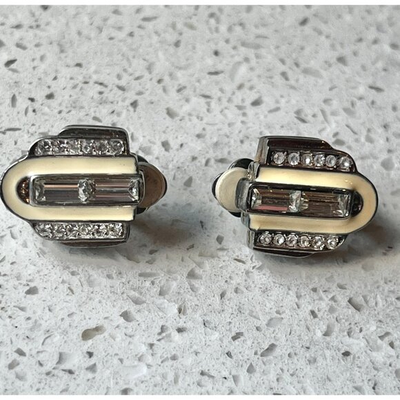 Givenchy Jewelry - Givenchy Vintage Art Deco Clip-On Earrings With Rhinestones & Baguette Crystals